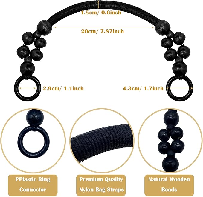 Nylon Rope With Wooden Beaded Bag Handles U-shape Purse Straps Replacement Handles For Bag Making Diy Crochet Bag 33/37/47cm E25418 - Hardness: Strong
