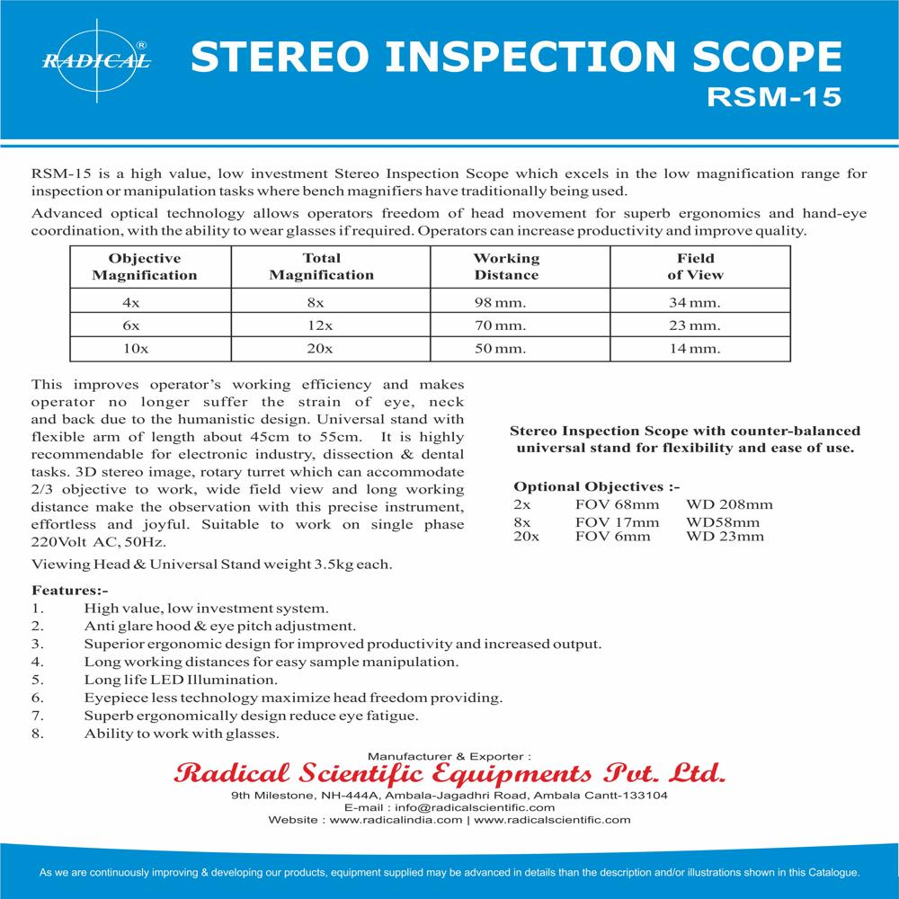 Stereo Inspection Scope - Features: Good Quality