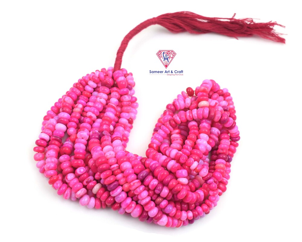 Handmade Rondelle Shape Pink Bubble Beaded Strands