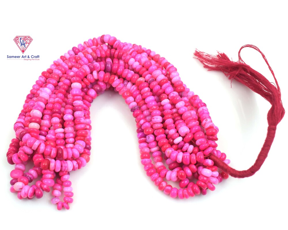 Handmade Rondelle Shape Pink Bubble Beaded Strands