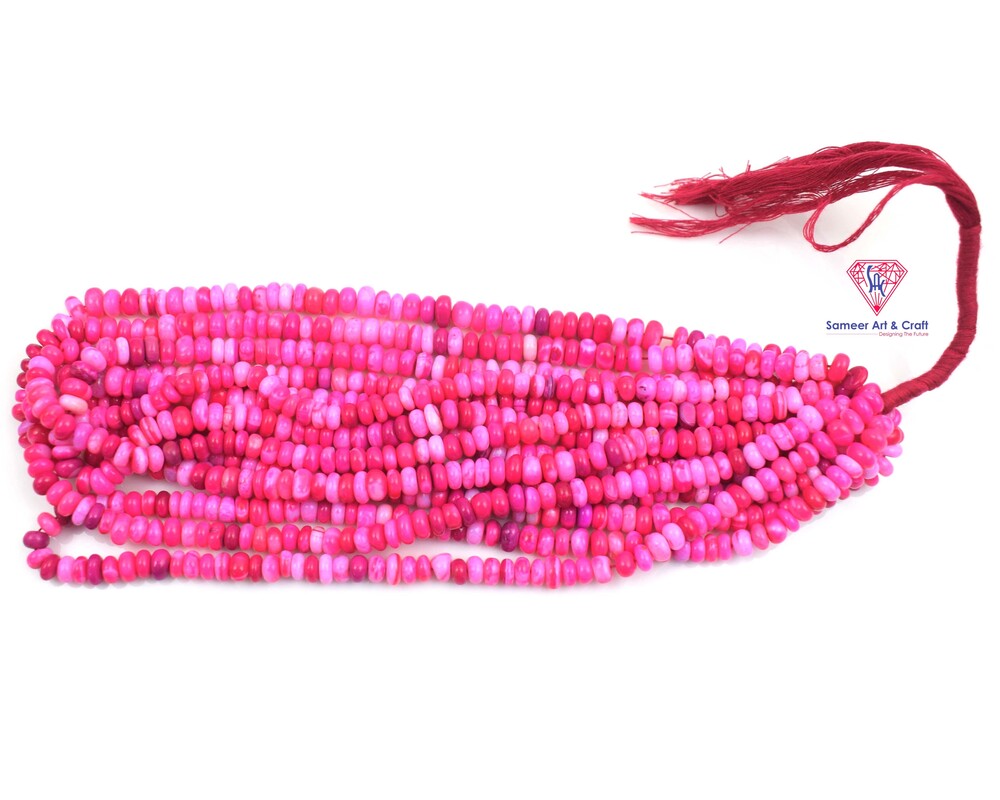 Handmade Rondelle Shape Pink Bubble Beaded Strands