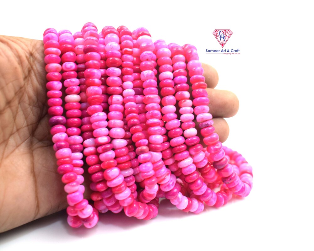 Handmade Rondelle Shape Pink Bubble Beaded Strands