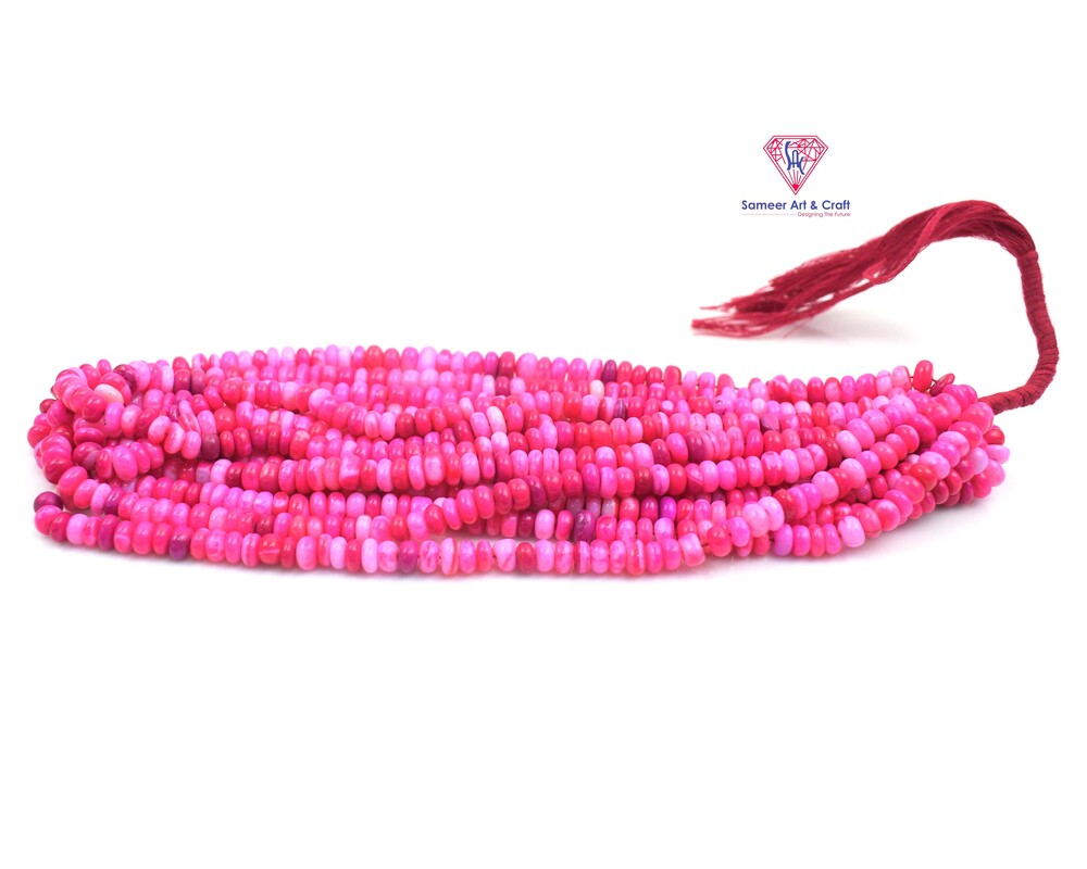 Handmade Rondelle Shape Pink Bubble Beaded Strands