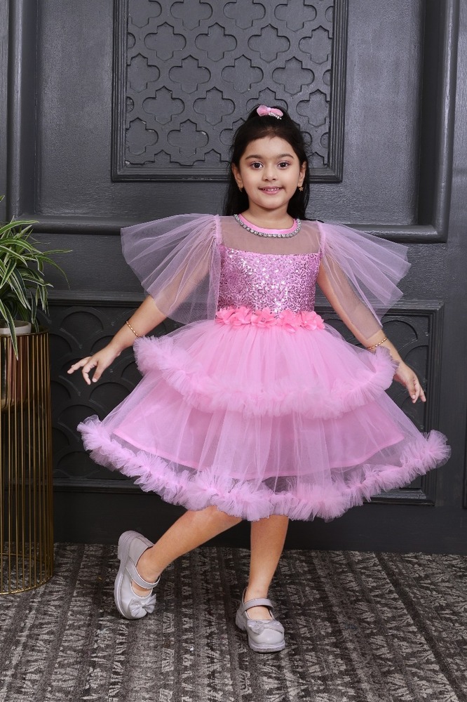 Pink coloured layred dress