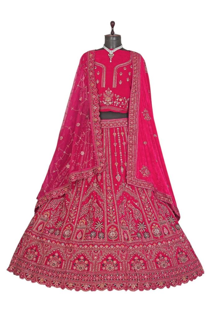Unique-H2 Aarika Designer Lehenga - Color: Pale Peach With Silver & Pink Embroidery