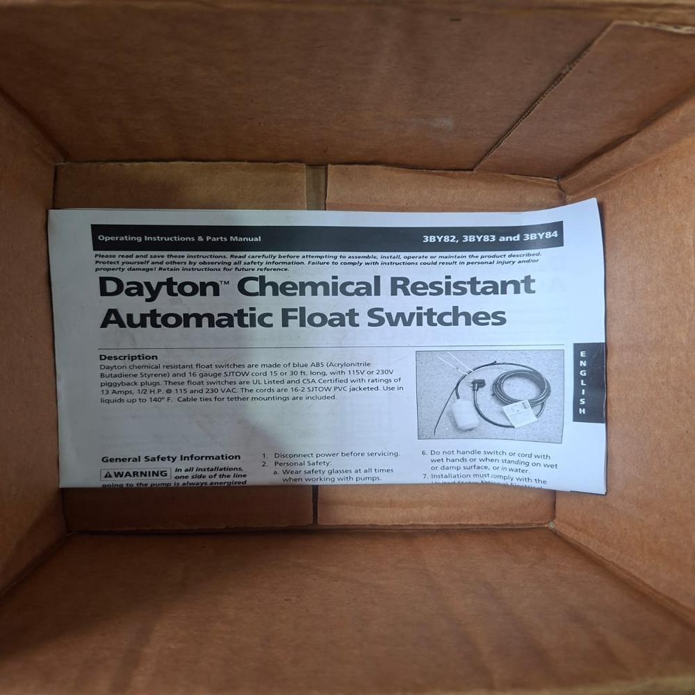 Dayton 3by83 Float Switch Dayton 3by83 - Frequency: 50/60 Hertz (Hz)