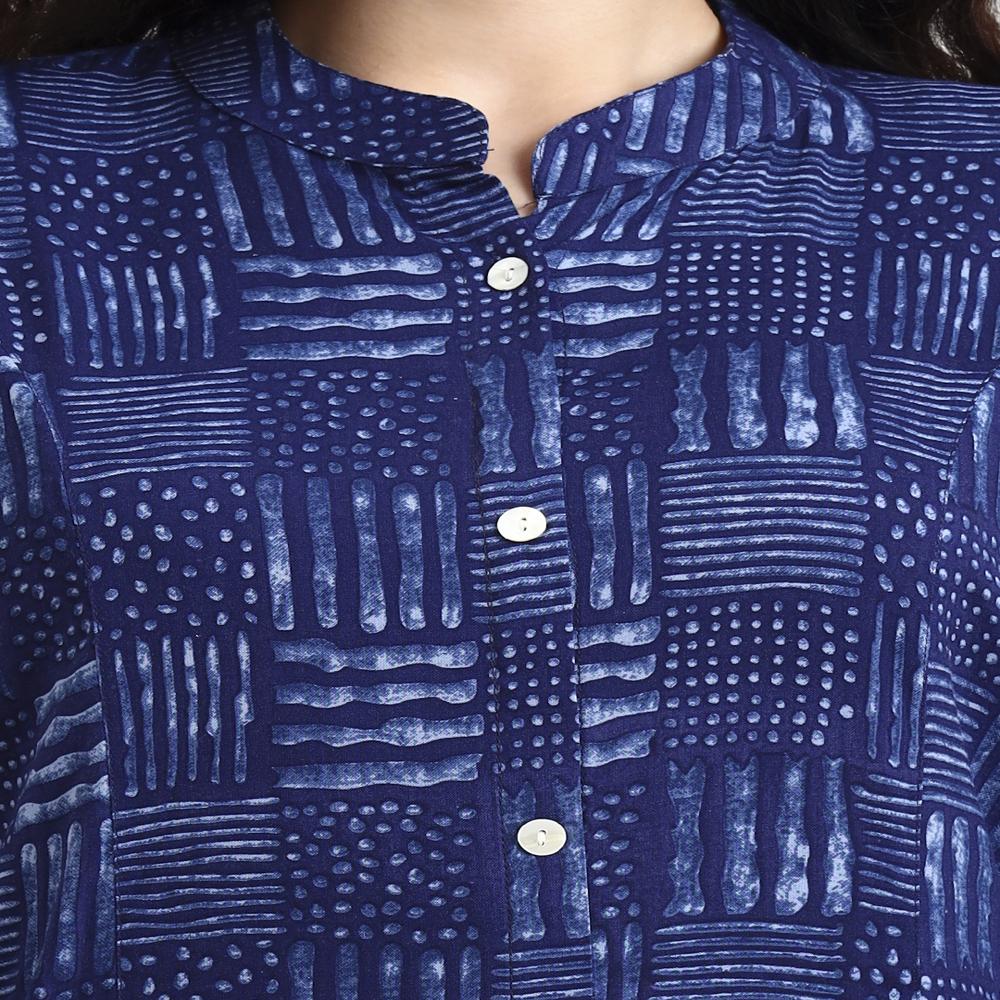 Divena Indigo Blue Geometric Print Rayon Kurta