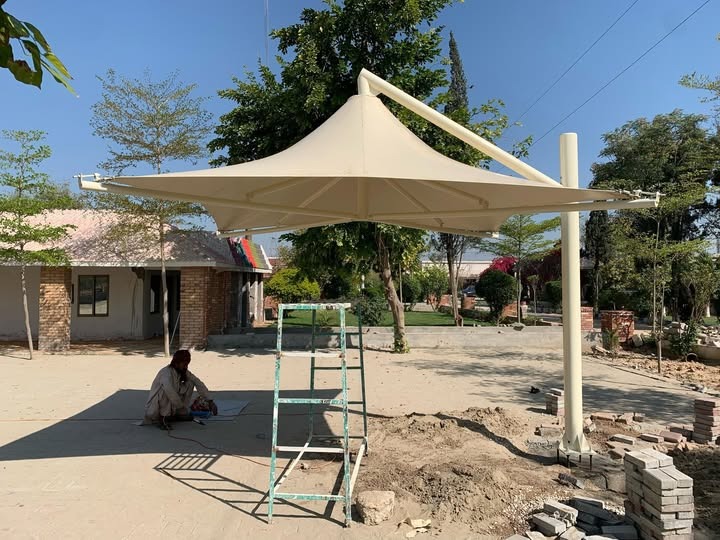 Tensile Umbrella Structure - Pvc Material, Dome Shape, Red Color | Quality-assured Beach Canopy For Ultimate Sun Protection