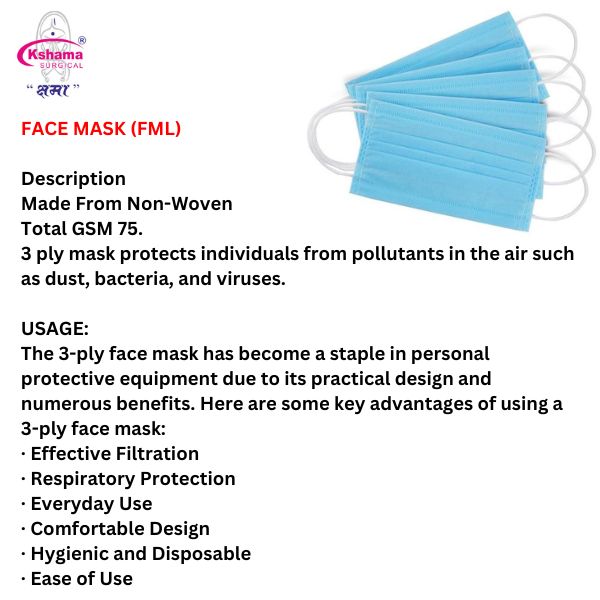 Face Mask Non-Woven Fabric Disposable 3 Ply (Pack Of 300 Pcs)