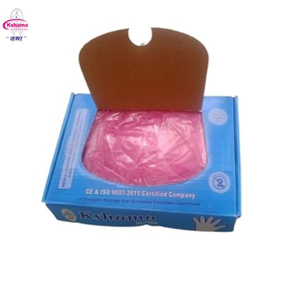 Gloves-p-14 Inch (Ldpe) Pink 18 Microns Pack Of 100 Pcs - Ldpe Material, 355x300 Mm Dimensions , Five Finger Design, Smooth Edges And Surface