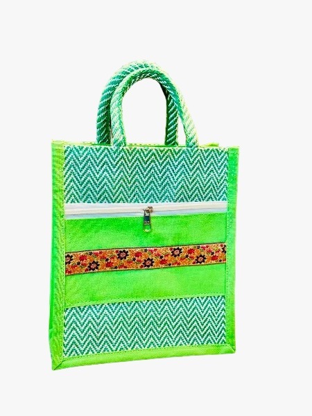 Fancy Front Pocket Jute Bag - Color: Different Available