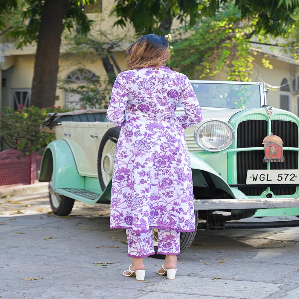 Divena Floral Printed Anarkali Pure Cotton Kurta Pant with Dupatta
