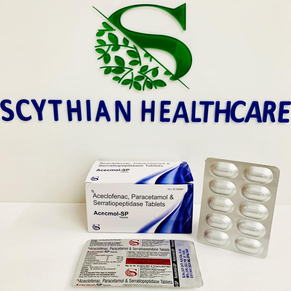 Aceclofenac 100mg, Paracetamol  325mg &  Serratiopeptidase 15mg tablet