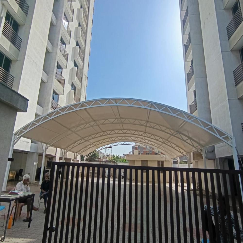 Tensile Roof Structure - Polyester Material, White Canopy, Aluminum Poles | Modular Design, Waterproof, Free Standing