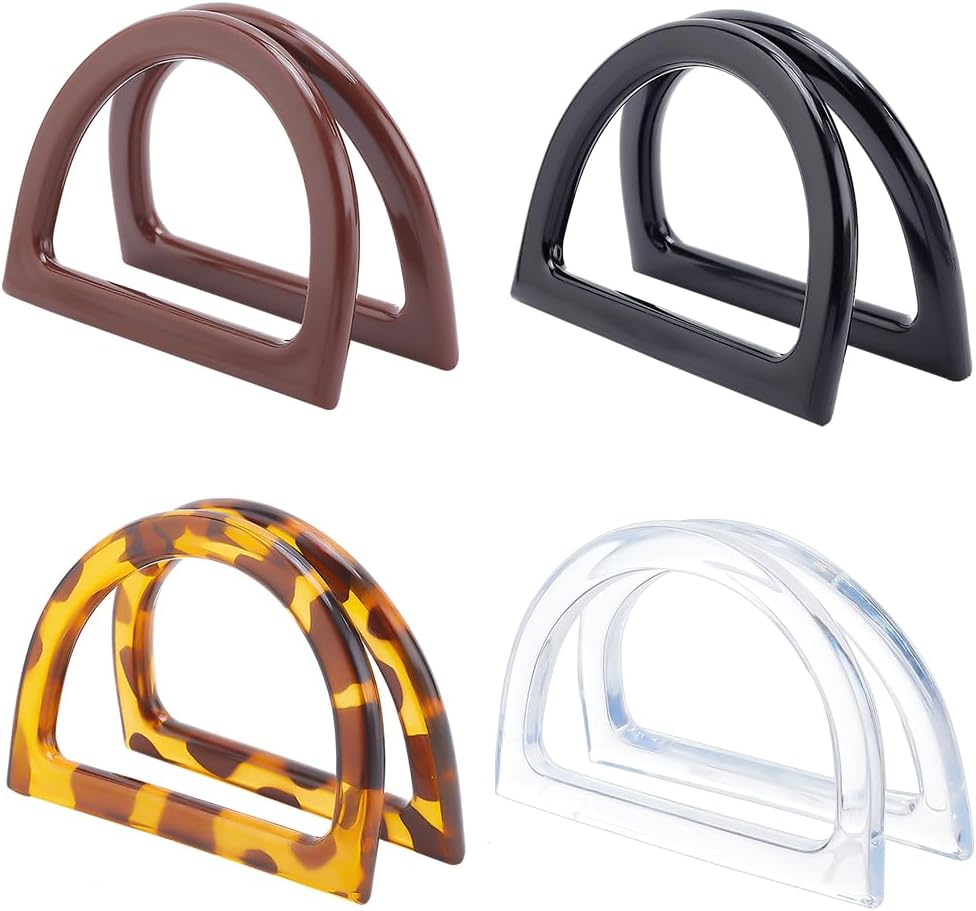 Plastic D Shape Purse Handles Unique Leopard Pattern Handles Replacement for Summer Straws Beach Handbags Making E25418-1