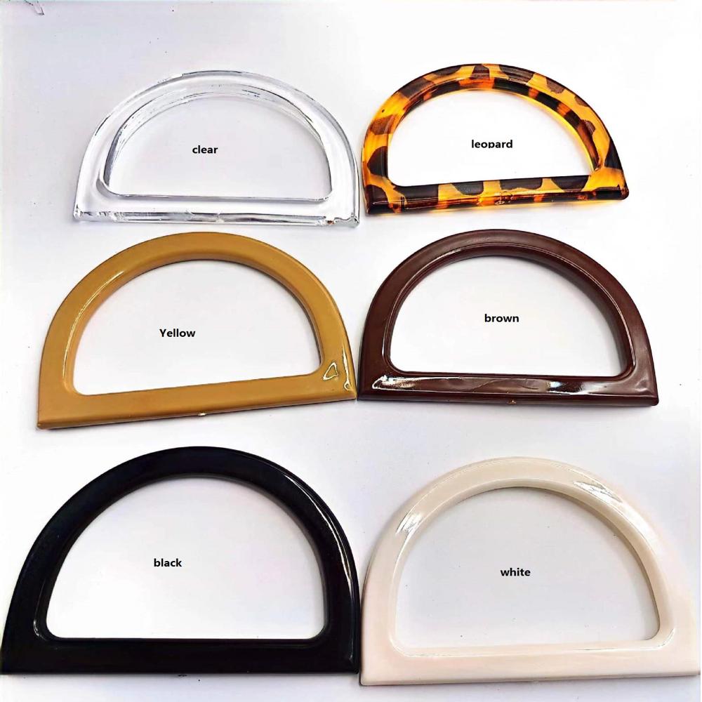 Plastic D Shape Purse Handles Unique Leopard Pattern Handles Replacement for Summer Straws Beach Handbags Making E25418-1