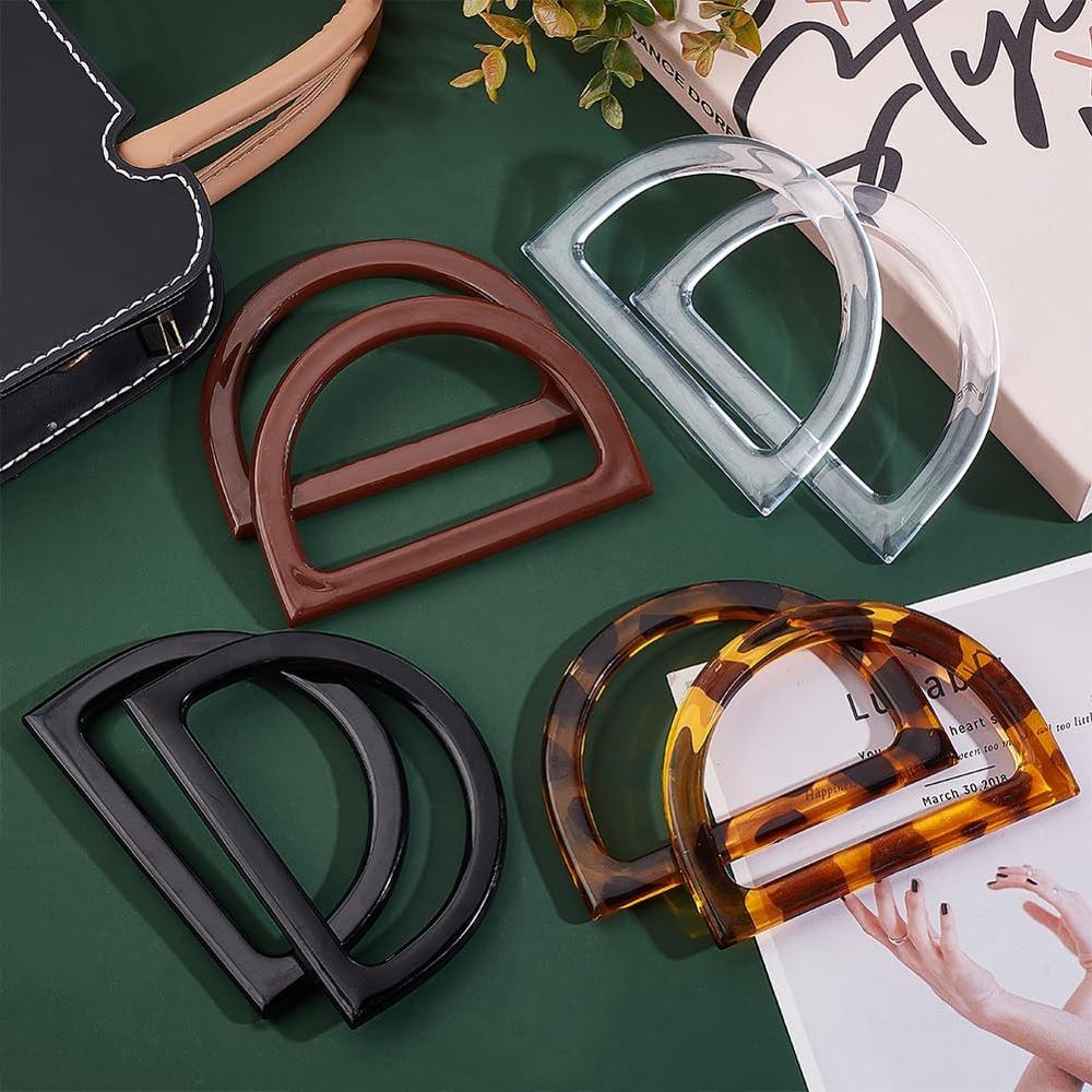 Plastic D Shape Purse Handles Unique Leopard Pattern Handles Replacement For Summer Straws Beach Handbags Making E25418-1 - Size: 4.7x3.3 Inch