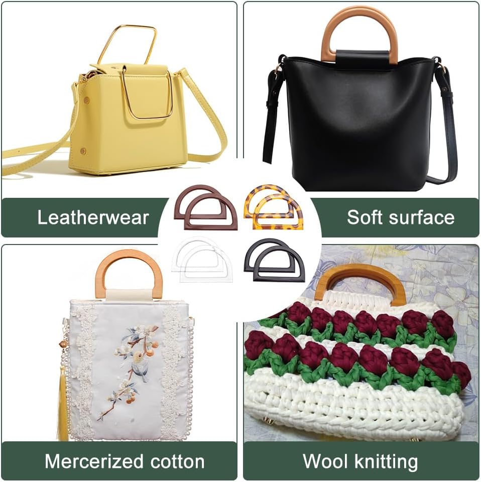 Plastic D Shape Purse Handles Unique Leopard Pattern Handles Replacement For Summer Straws Beach Handbags Making E25418-1 - Size: 4.7x3.3 Inch