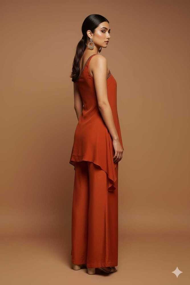 Ladies Silk Off-Shoulder Indo-Western Dress with Plazo Style