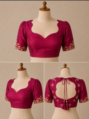 Ladies Mustard Colour Blouse With Back Design - Design: Printed