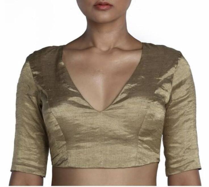 Ladies Silk V-Neck Half Sleeve Blouse with Buttons