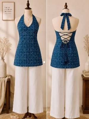 Ladies Gold Tissue Blouse - Design: Printed