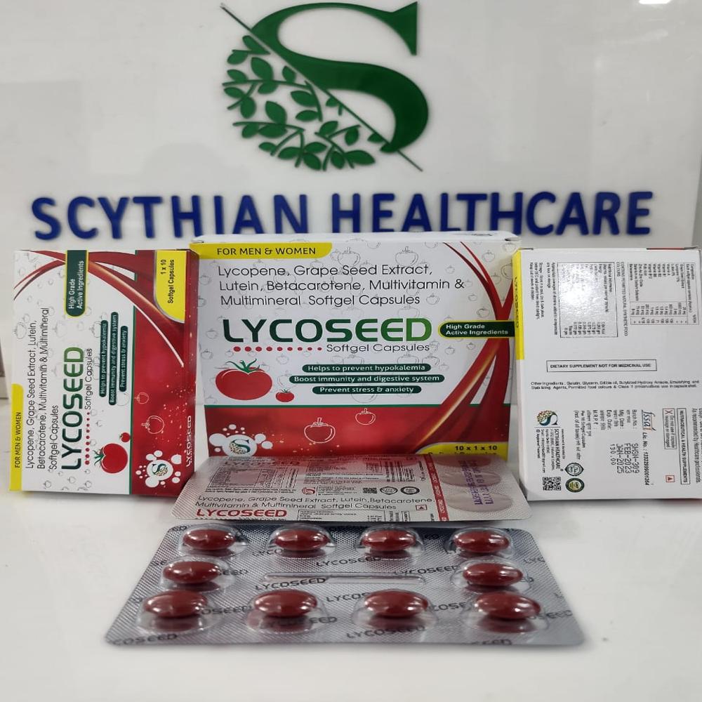 Lycopene 5000mcg, Grape Seed  Extract 25mg, Betacarotene,  Vitamins & Minerals softgelatin  capsule