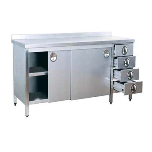 Working Table With One Side Drawers - Color: Silver