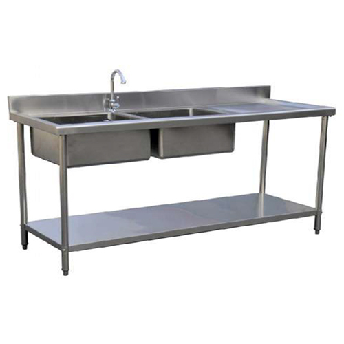 Double Sink With Drain Board - Color: Silver