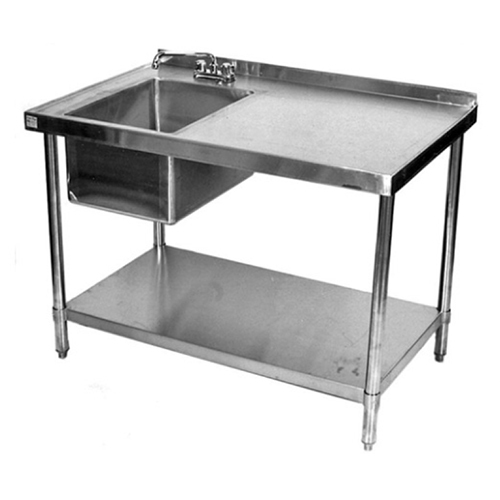 Single Sink With Drain Board - Color: Silver