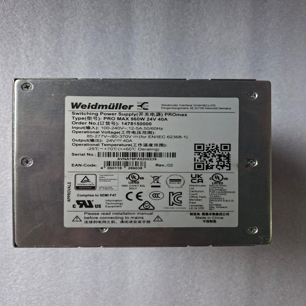 Weidmuller Pro Max 960w 24v 40a Power Supply Weidmuller Pro Max 960w - Application: Industrial