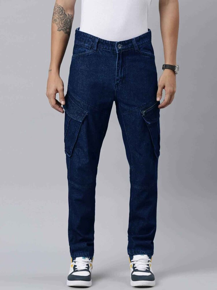 Mens Denim Navy Cargo Jeans