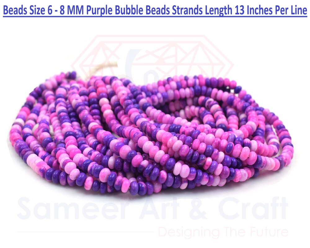 Handmade Rondelle Shape Purple Bubble Beaded Strands