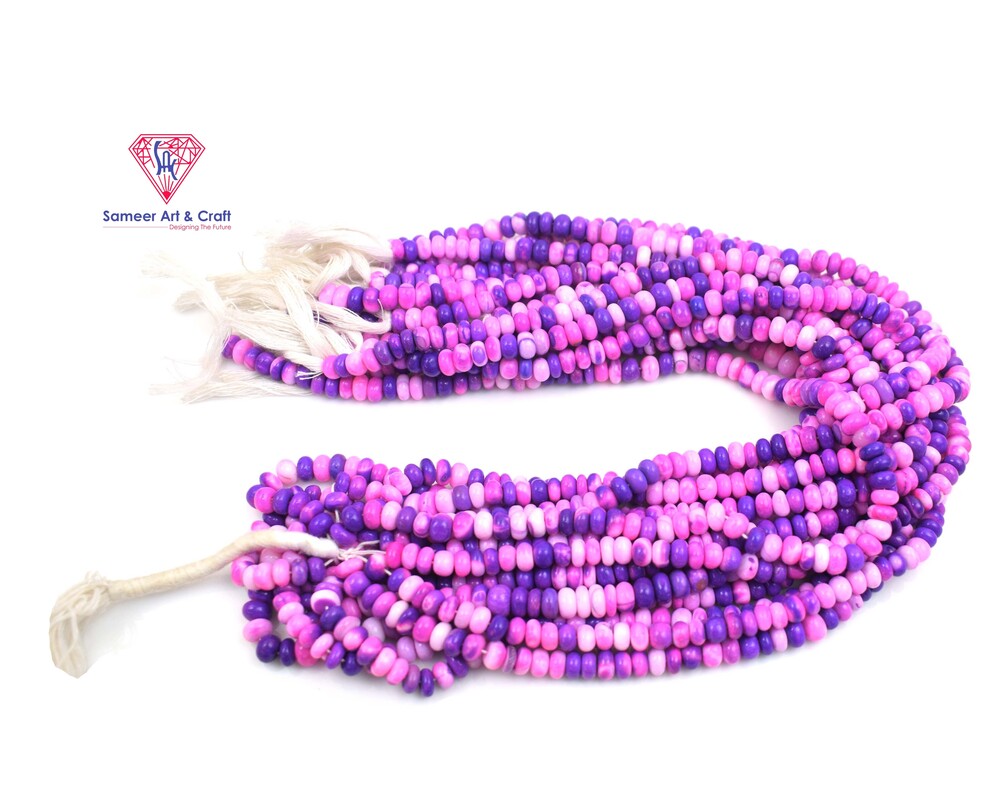 Handmade Rondelle Shape Purple Bubble Beaded Strands