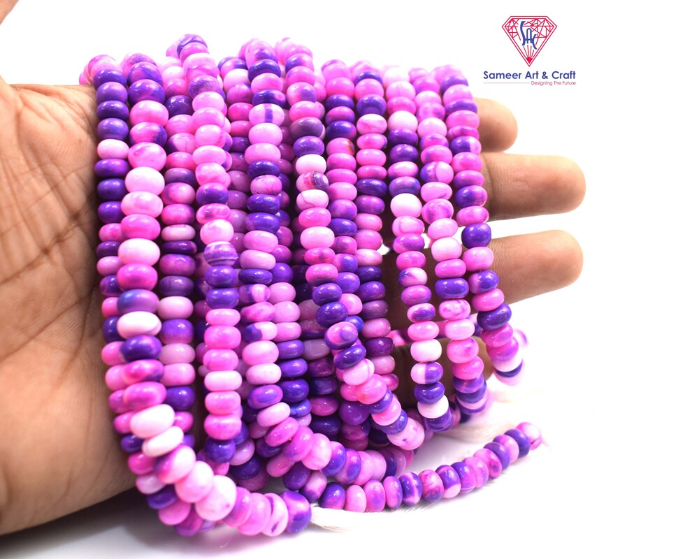 Handmade Rondelle Shape Purple Bubble Beaded Strands