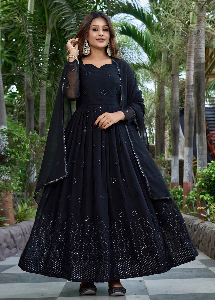 Embroidered Georgette Stitched Anarkali Gown - Color: Different Available