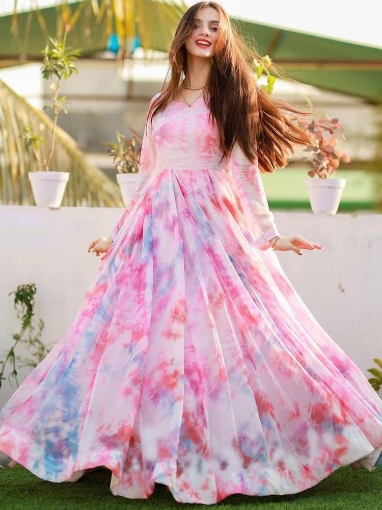 Printed Georgette Stitched Anarkali Gown - Color: Different Available