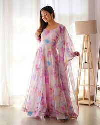 Printed Georgette Stitched Anarkali Maskara Gown - Color: Different Available