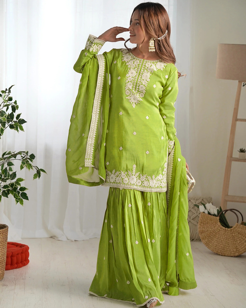 Womens Kurta Sharara Dupatta Set