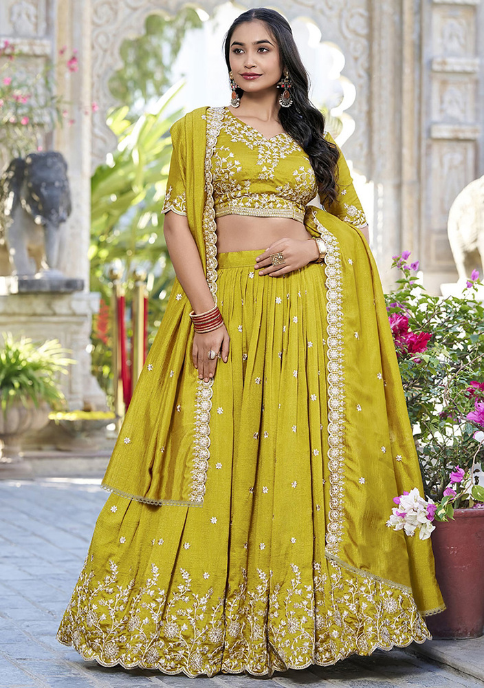 Mustard Color Embellished Semi Stitched Lehenga Choli - Color: Different Available
