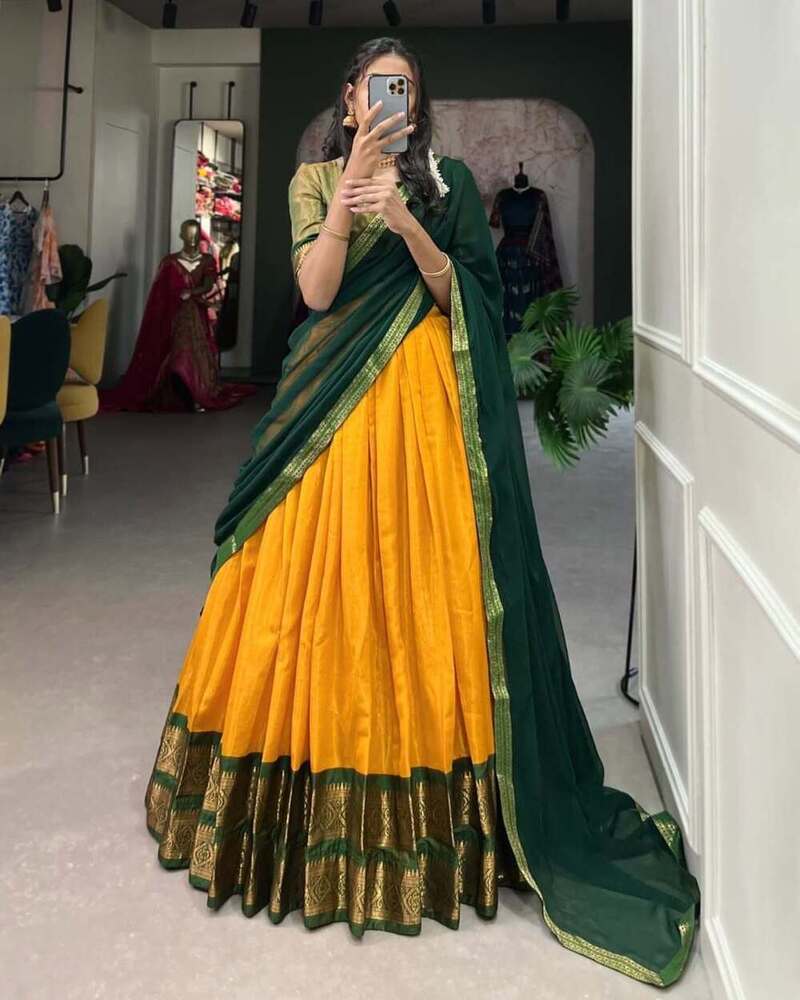 Yellow Color Embellished Semi Stitched Lehenga Choli
