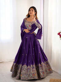 Purple Color Embellished Semi Stitched Lehenga Choli