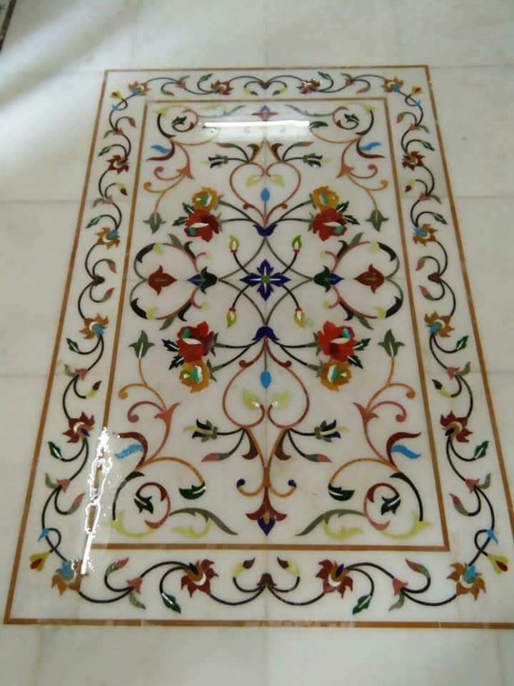 White Makrana Floral Marble Inlay Flooring - Color: Different Available
