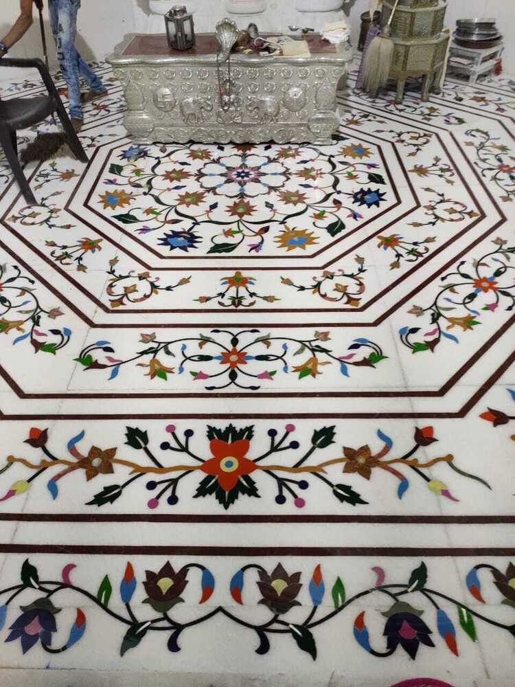 White Gloss Marble Inlay Flooring - Color: Different Available
