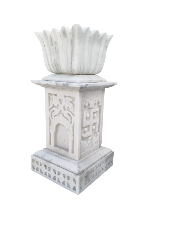 White Marble Tulsi Pot - Design Type: Attractive