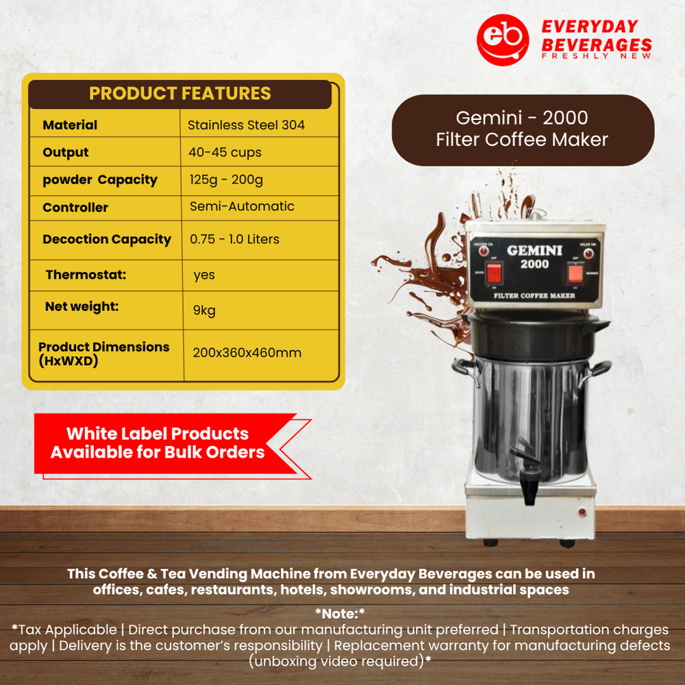 Gemini 2000 Fliter Coffee Maker - Automatic Grade: Semi-automatic