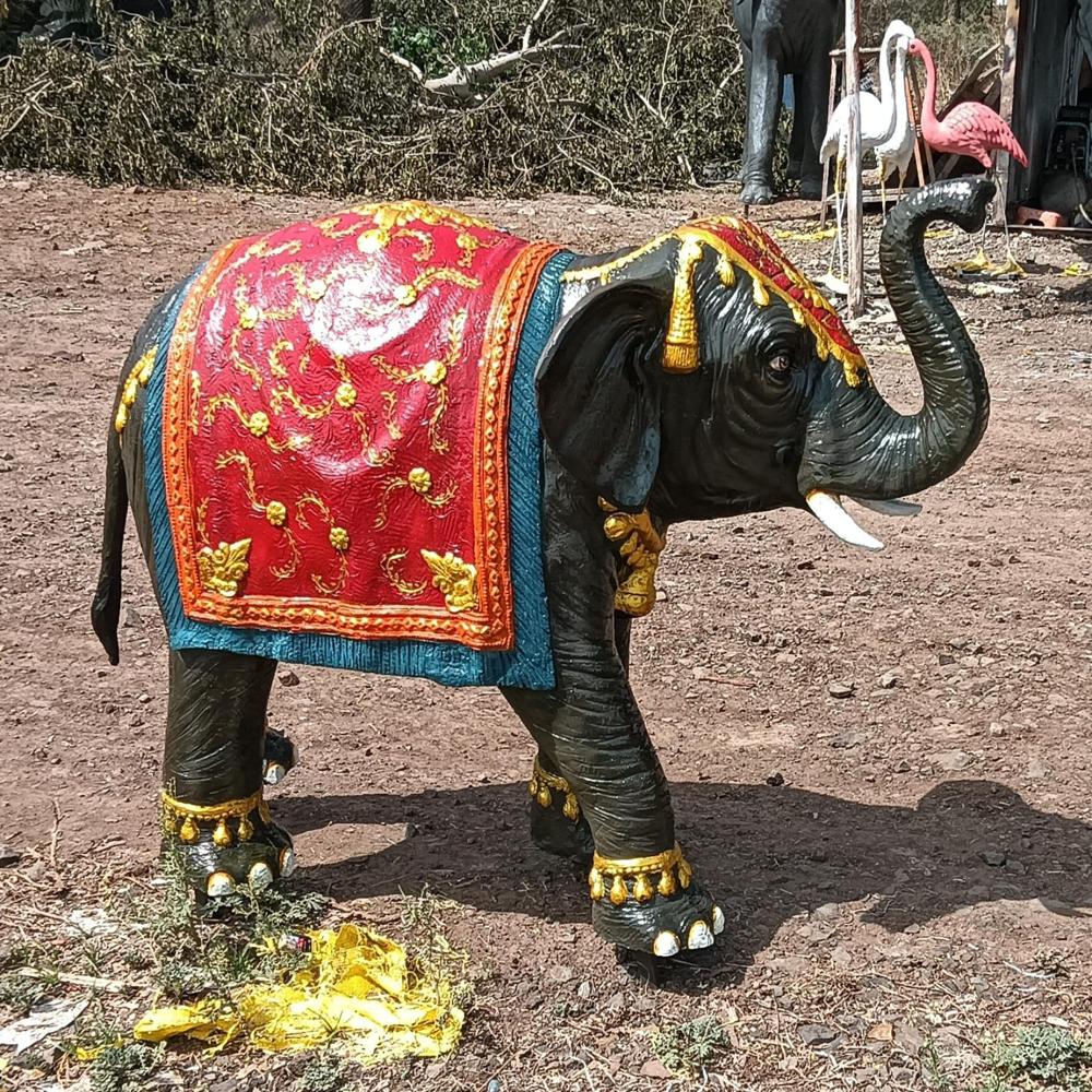 Fiber Small Elephant Statue - Color: Multi