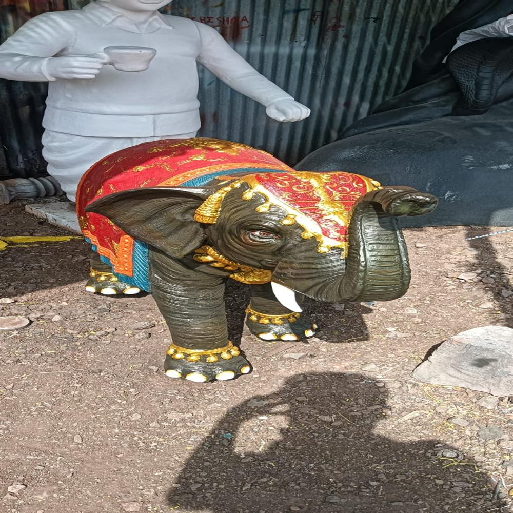 Fiber Small Elephant Statue - Color: Multi