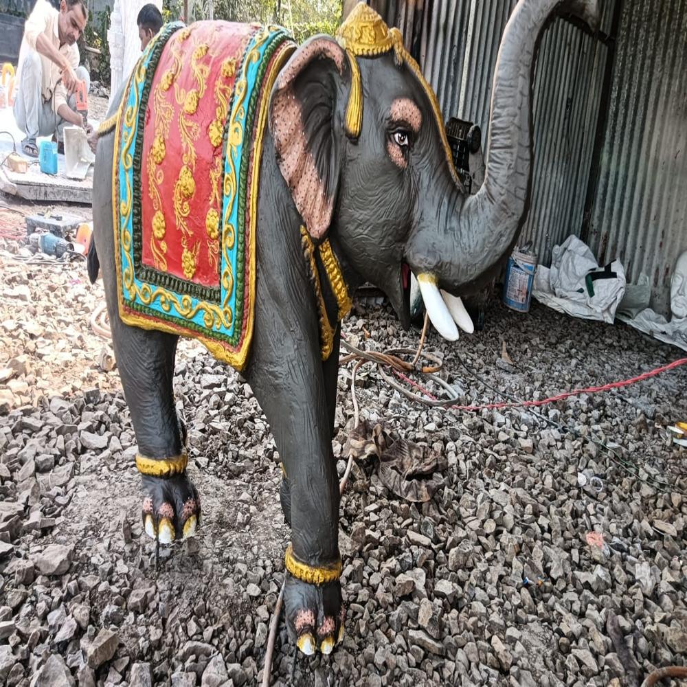 Fiber Small Elephant Statue - Color: Multi