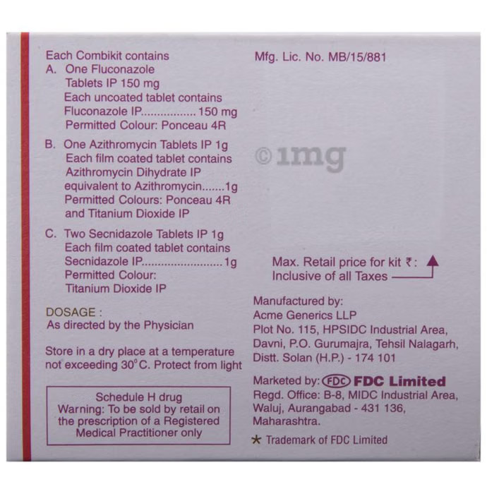 Fluconazole, Azithromycin & Secnidazole Tablets Combikit